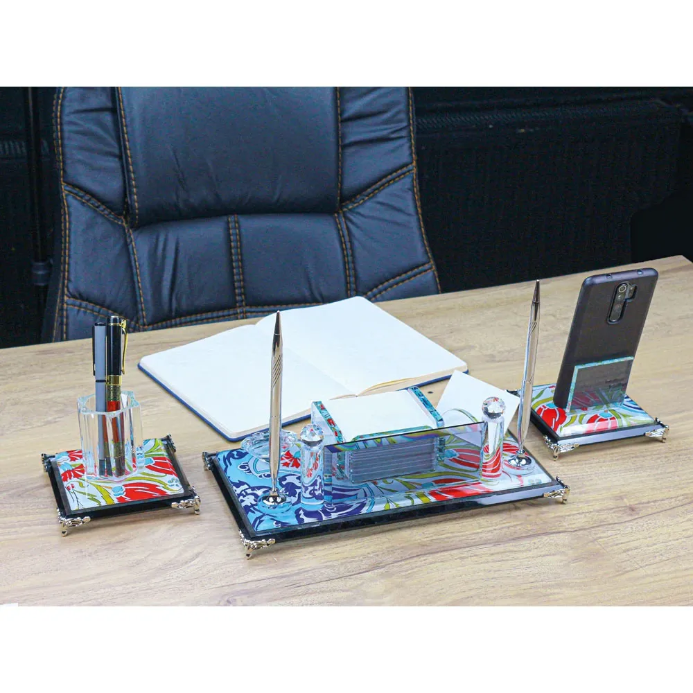 Promosyon KM-300 3lü Kristal Masa Seti - Toptan Baskılı